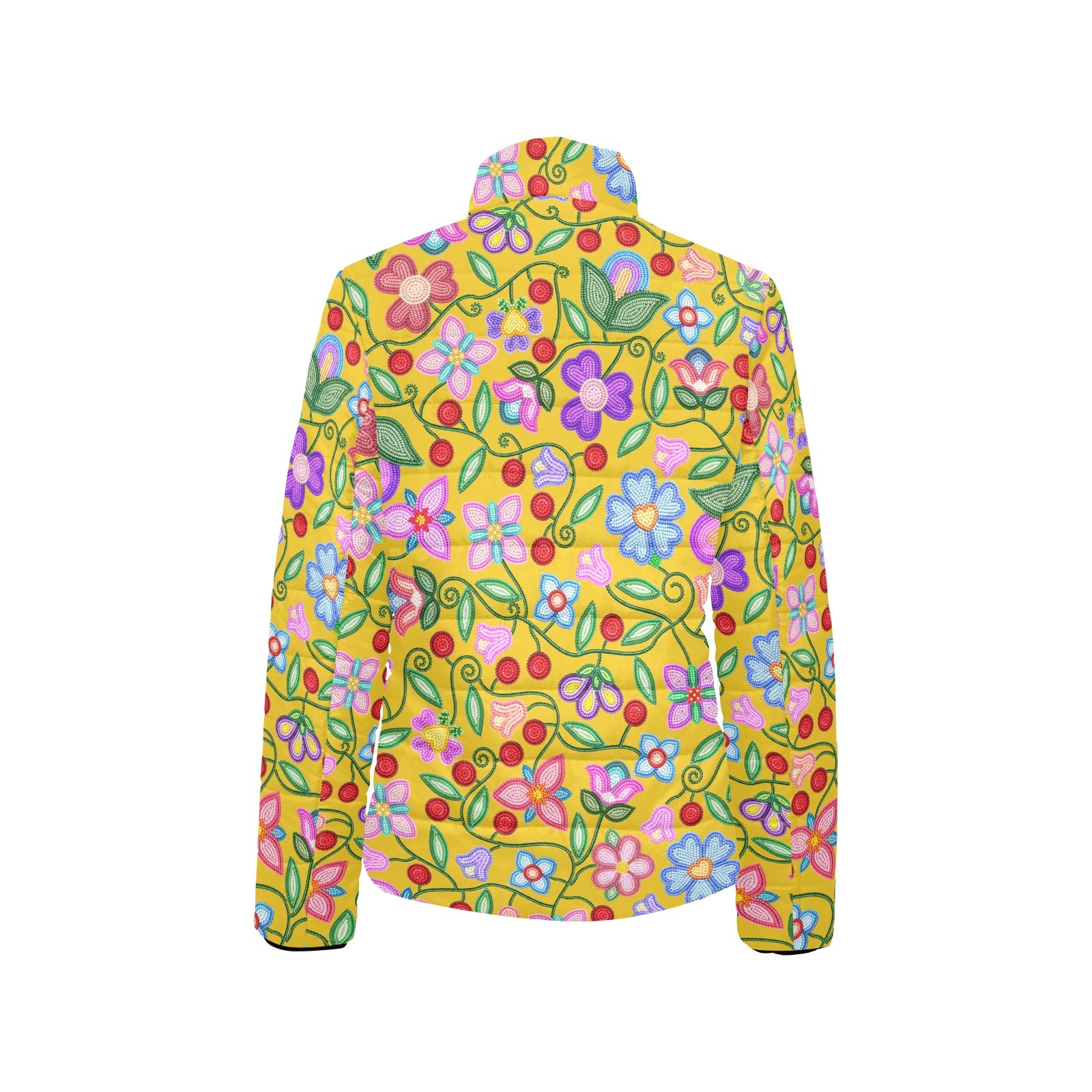 Petal Harmony Ochre Women's Stand Collar Padded Jacket