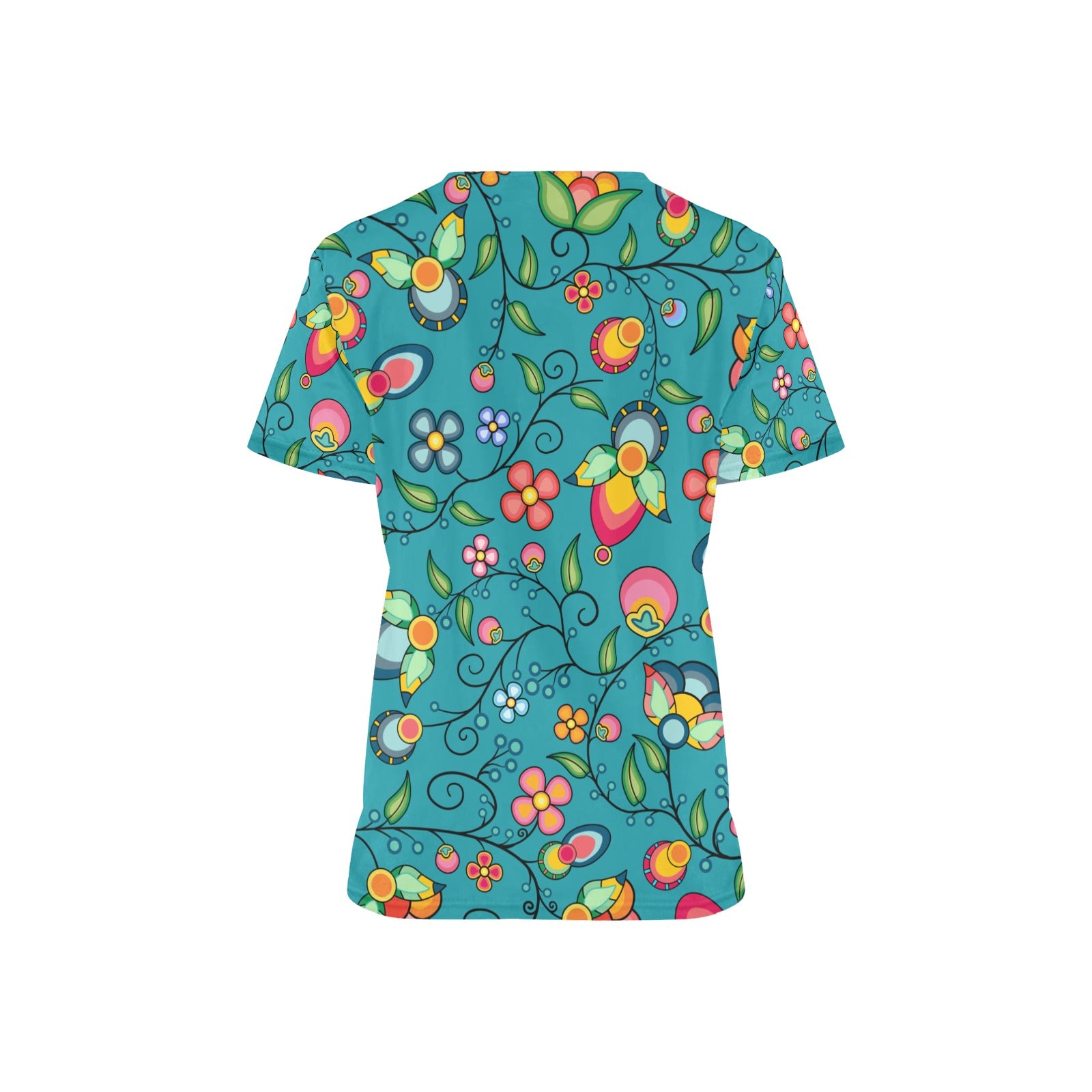 Floral Bounty Teal Scrub Top
