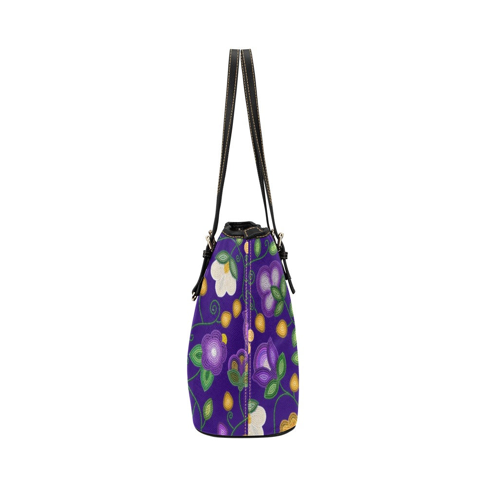 Midnight Moss Bloom Aubergine Leather Tote Bag/Large