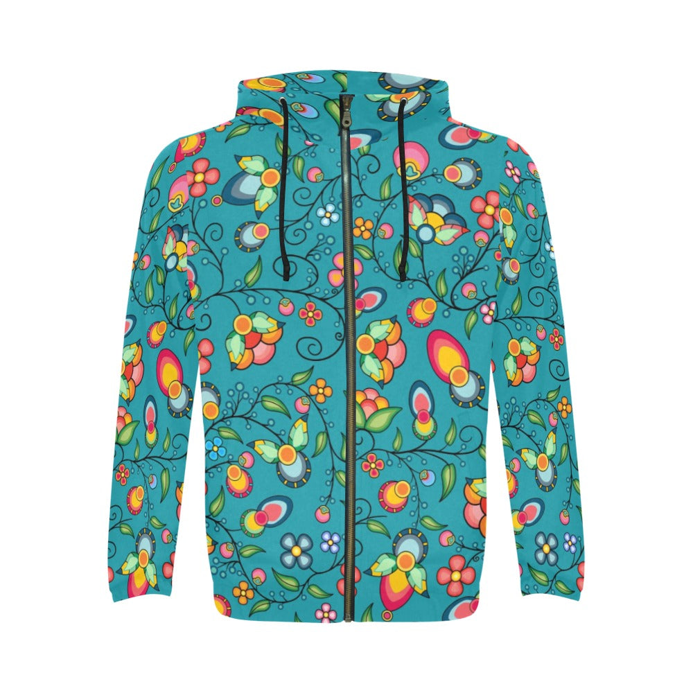 Floral Bounty Teal Men's Zipper Hoodie
