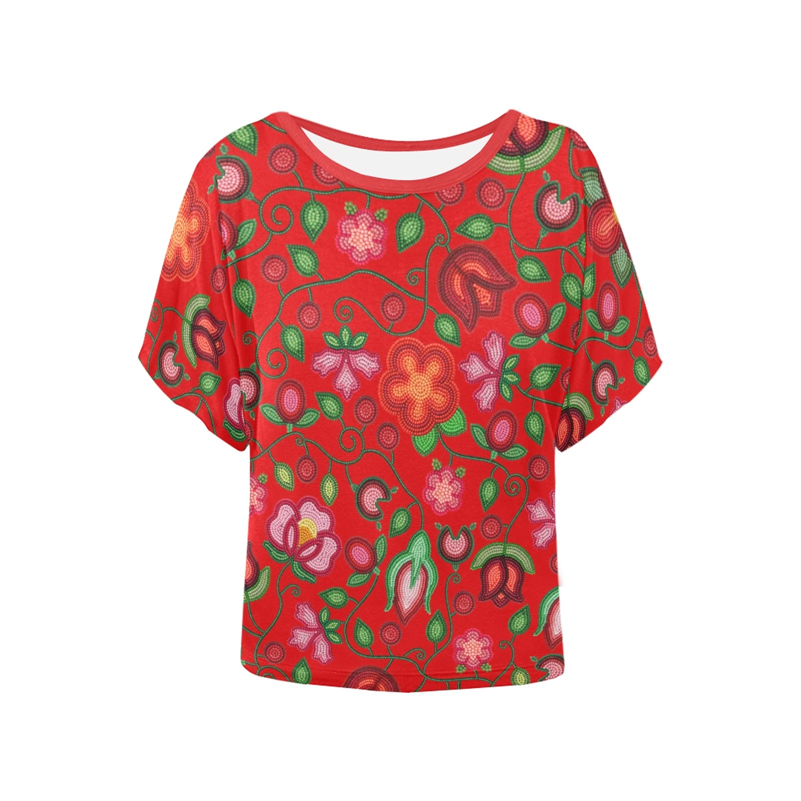 Rose Reverie Red Women's Batwing-Sleeved Blouse T-shirt