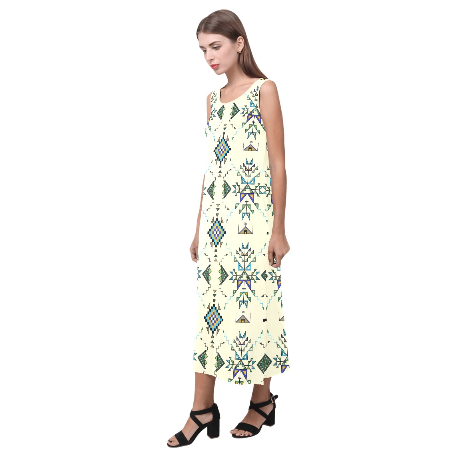 Bear Shield Cream Phaedra Sleeveless Open Fork Long Dress