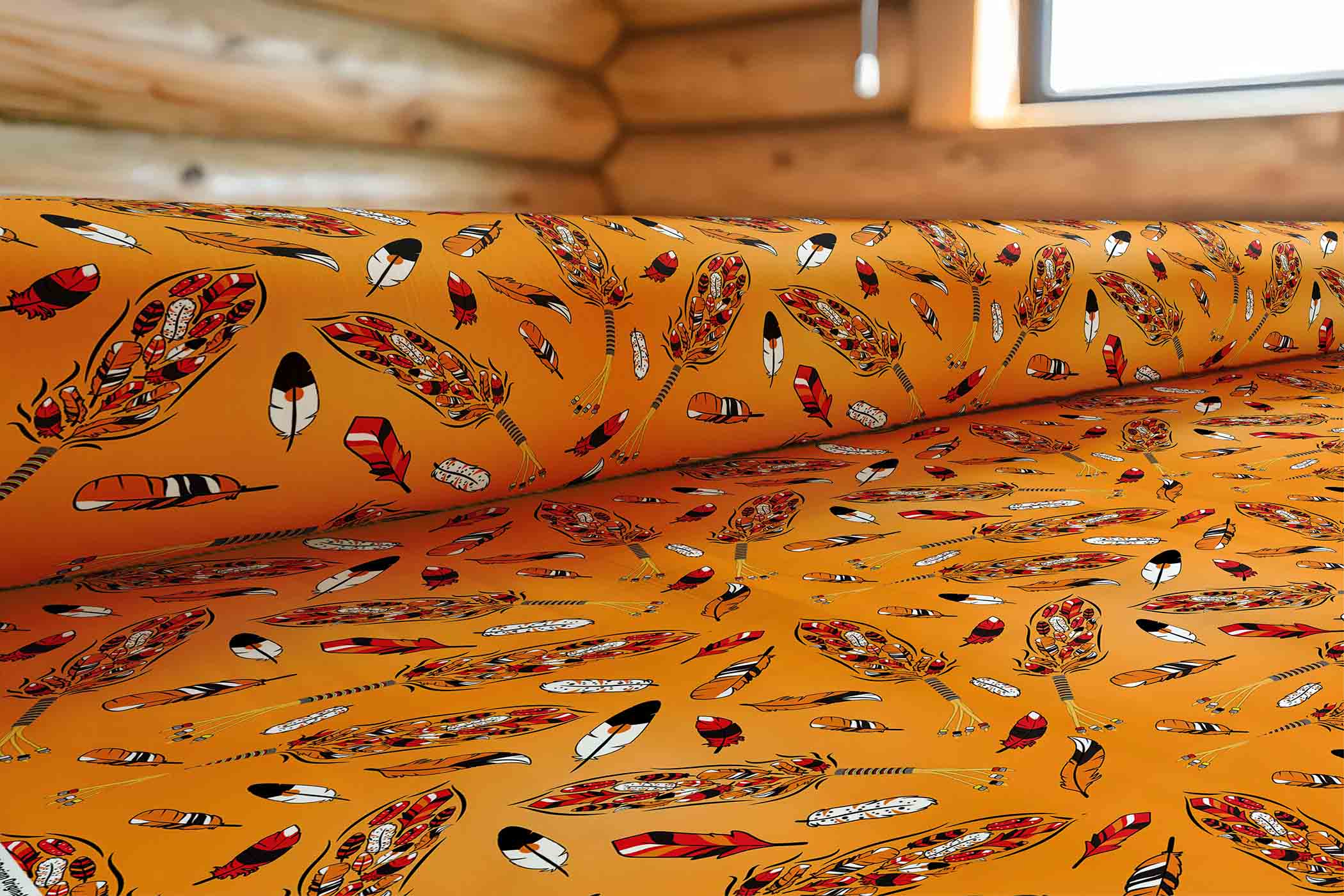 Feathers Orange Satin Fabric By the Yard Pre Order