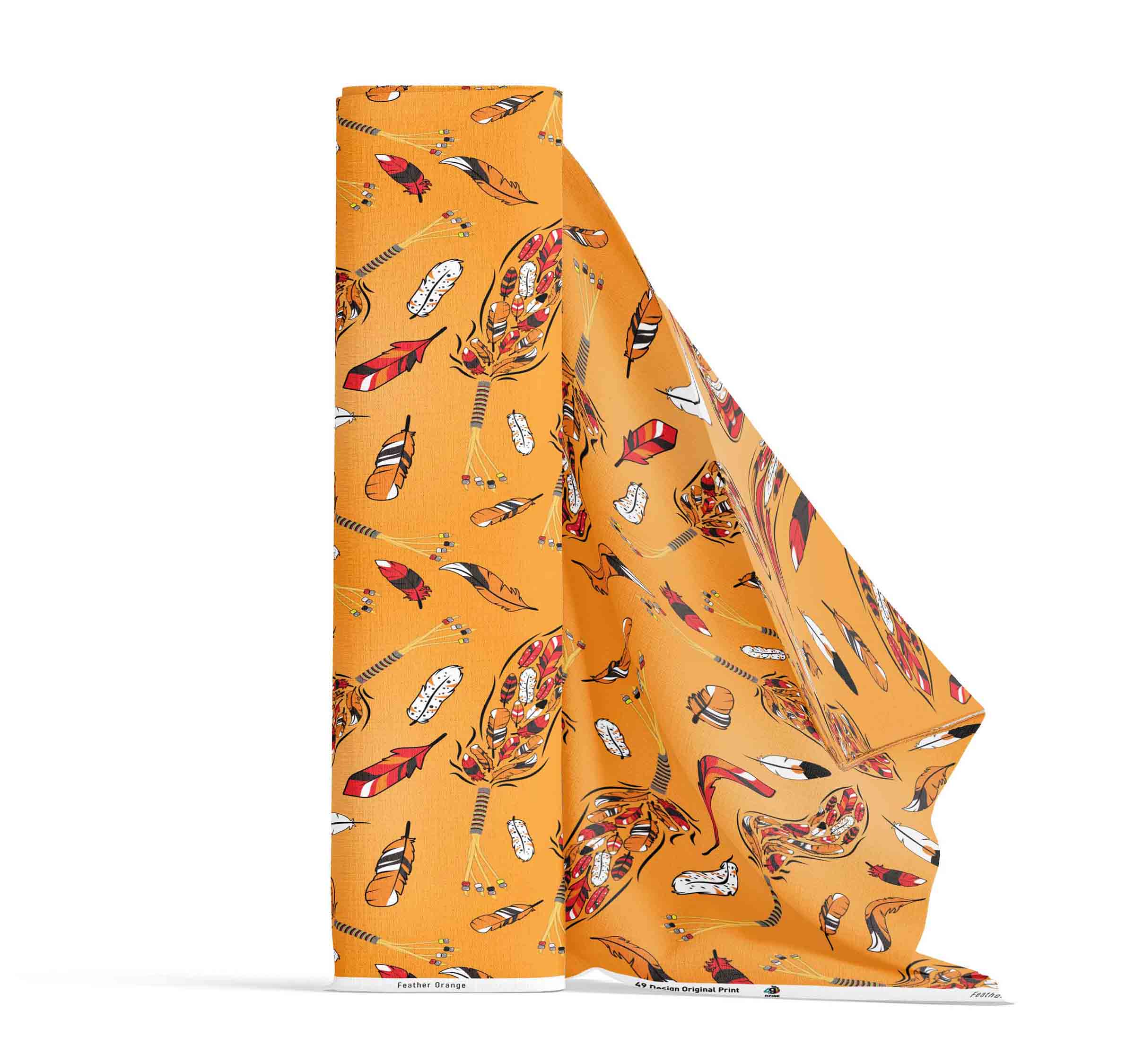 Feathers Orange Satin Fabric By the Yard Pre Order