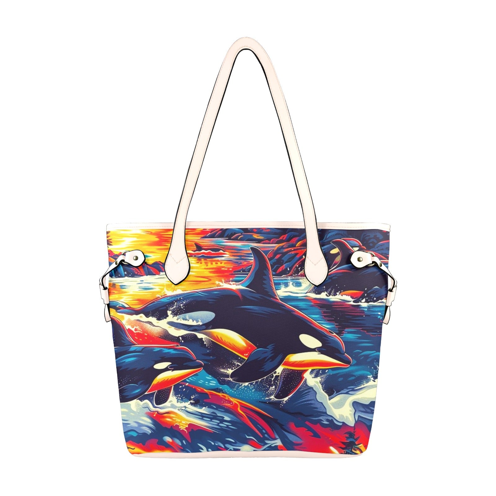 Killer Whales in the Bay Clover Canvas Tote Bag