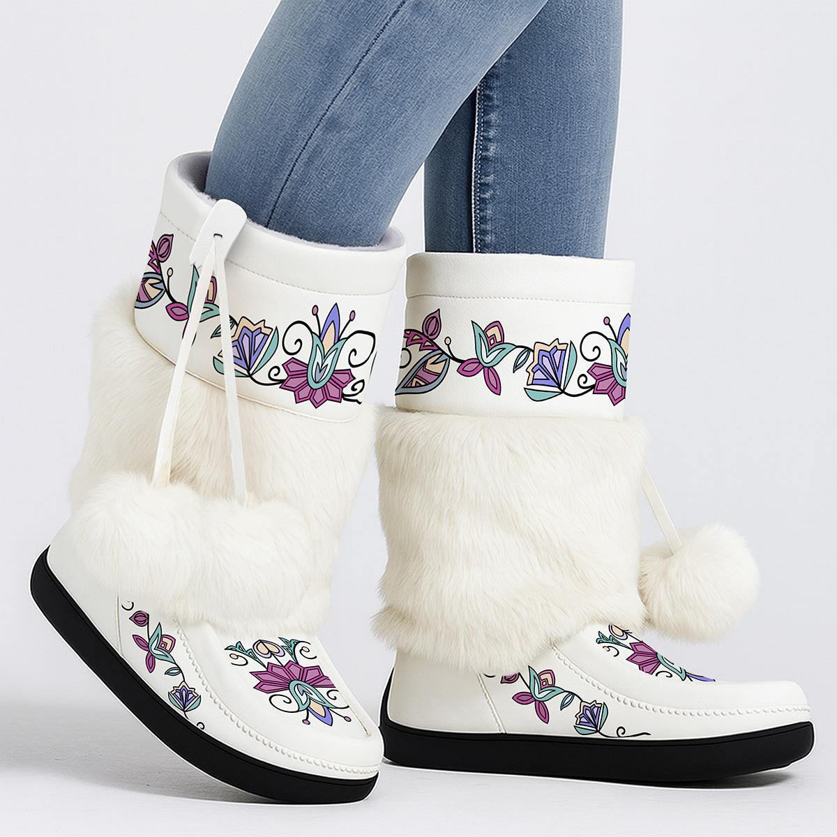 Moonlit Frost Real Leather MocLux Calf with Fur