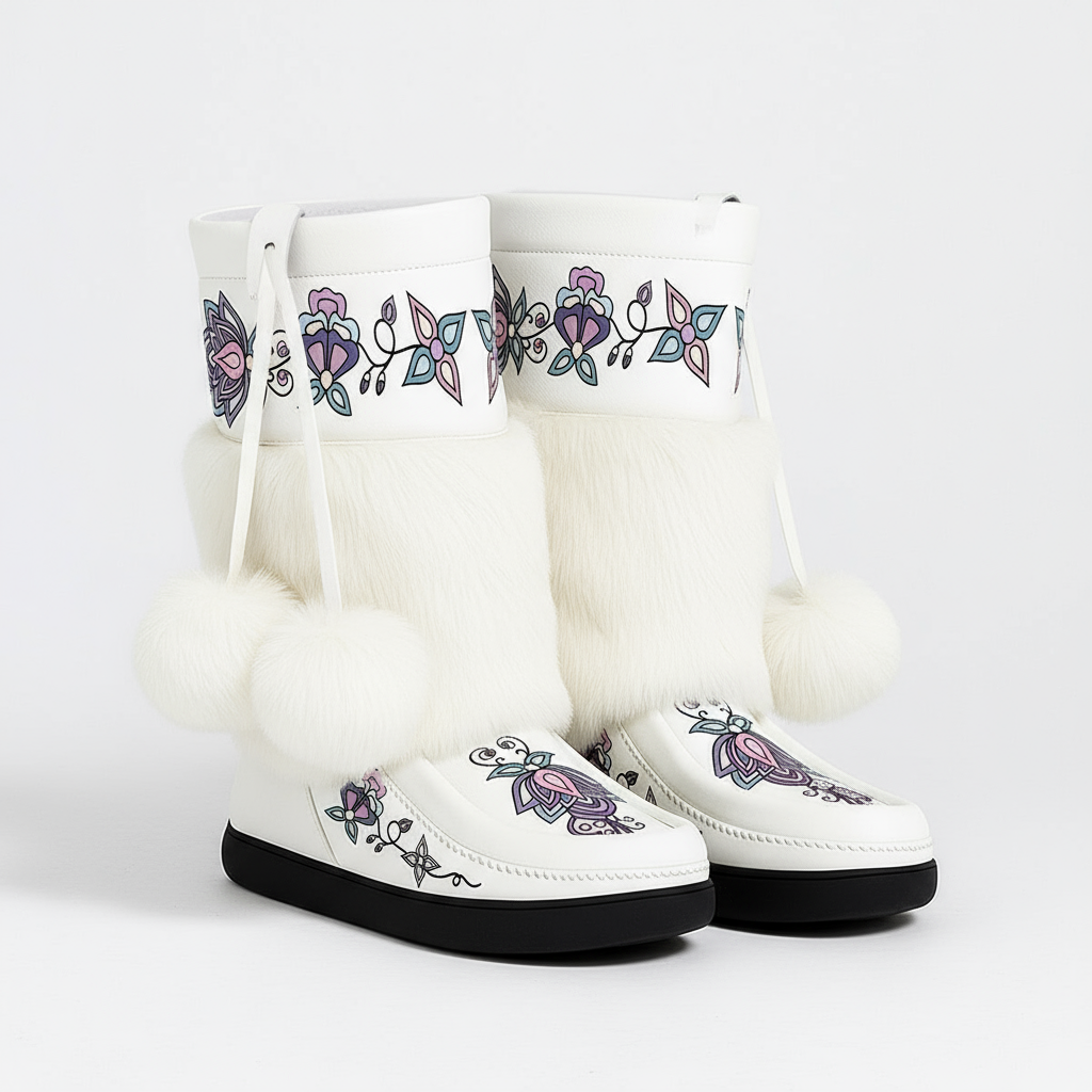 Snow Petal Spirit Real Leather MocLux Calf with Fur