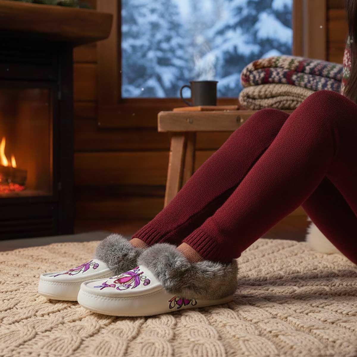 Frosted Leaf Spirit White Leather Mottled Fur Moccasin