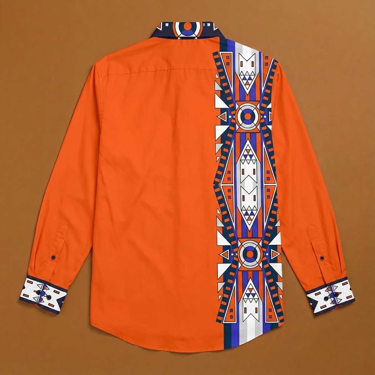 Blooming Spirit Geometric Orange Men's Casual Dress Shirt