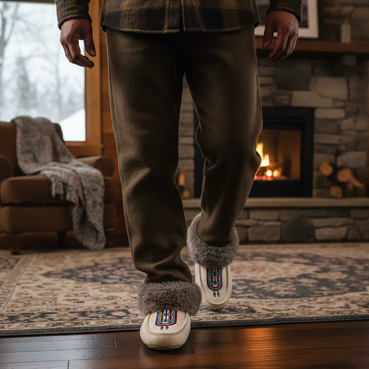 Prairie Signal White Leather Mottled Fur Moccasin