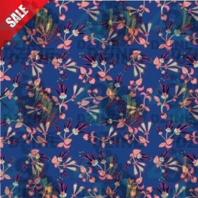 Swift Floral Peach Blue Satin Fabric By the Yard Pre Order