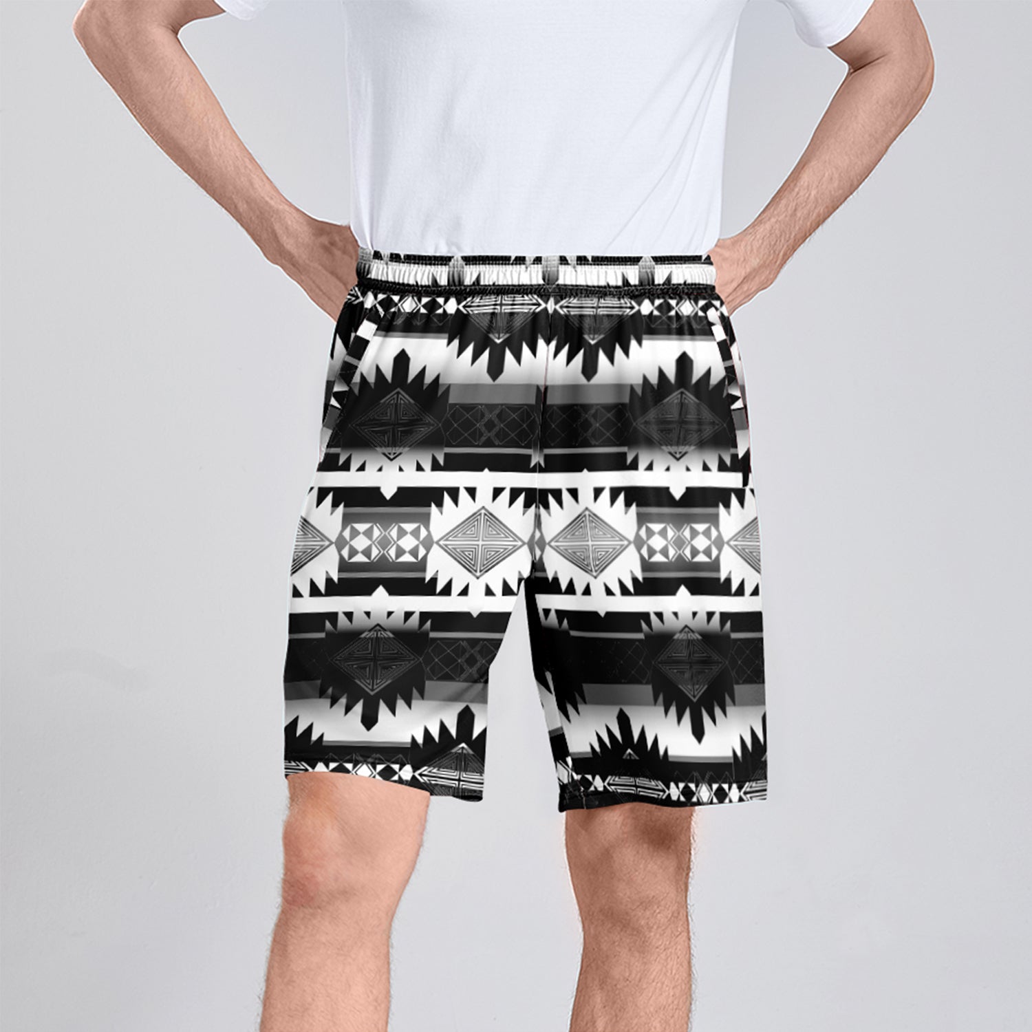 Okotoks Black and White Athletic Shorts with Pockets