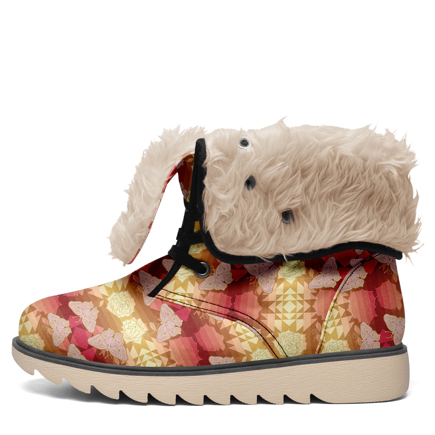 Butterfly and Roses on Geometric Polar Winter Boots