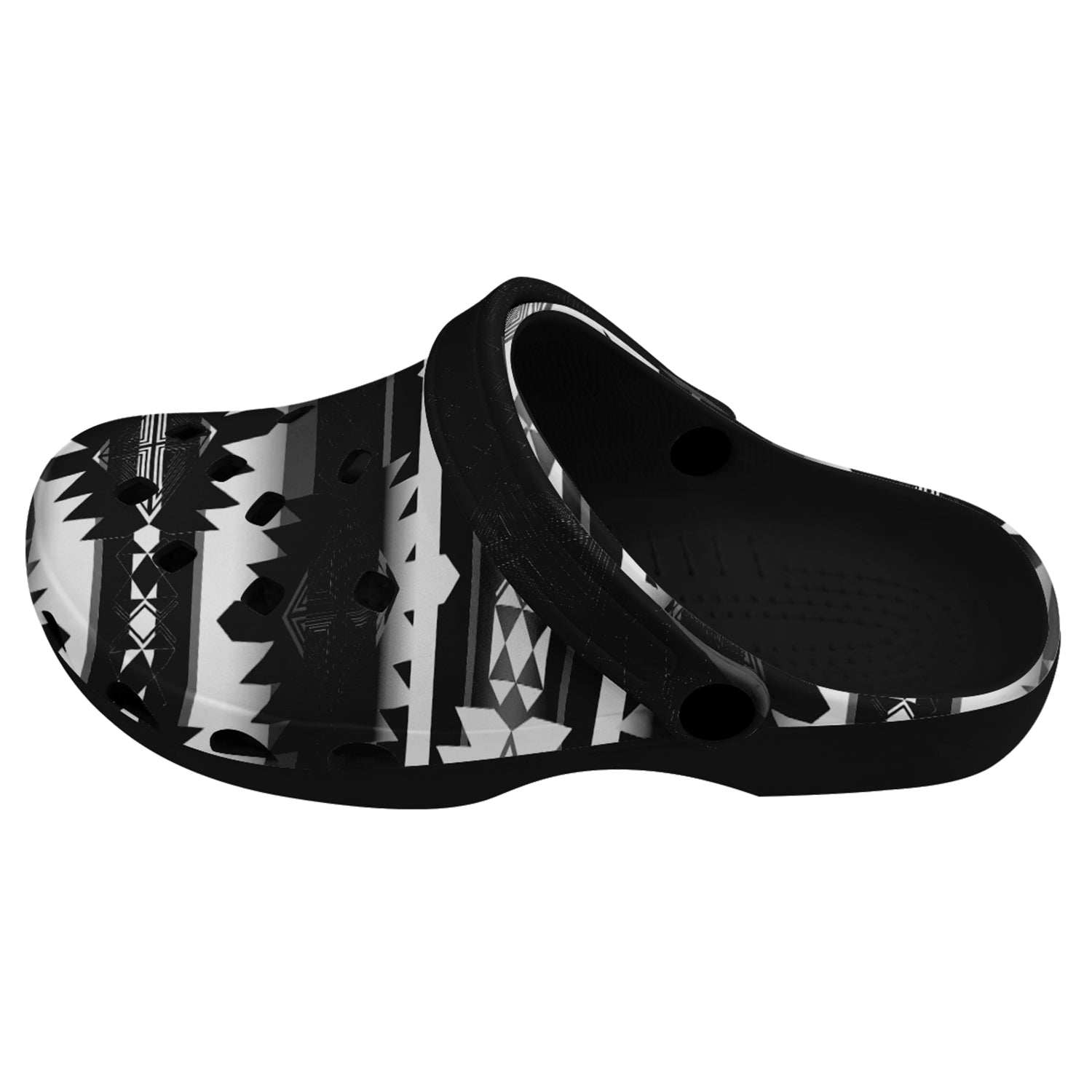 Okotoks Black and White Muddies Unisex Clog Shoes