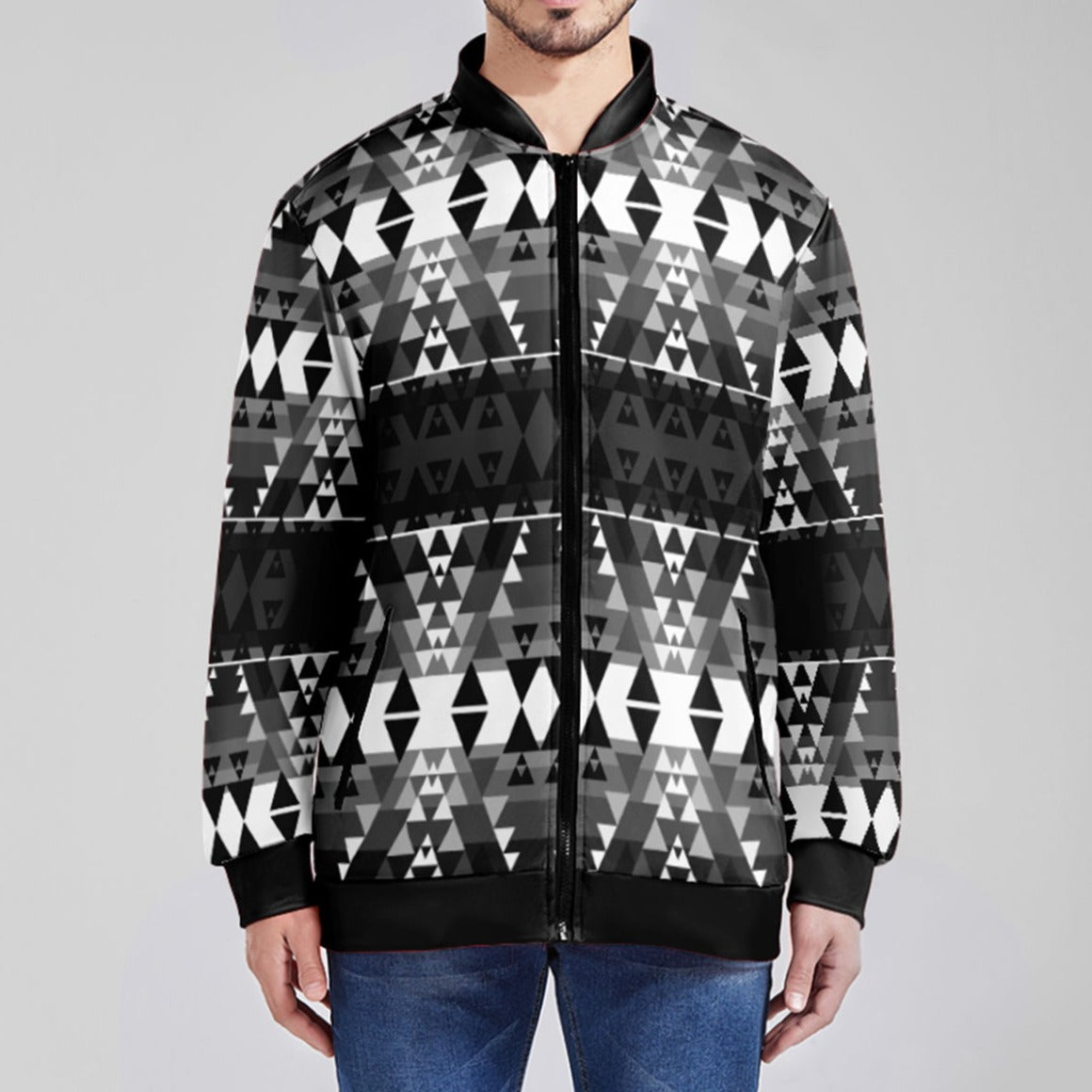 Writing on Stone Black and White Zippered Collared Lightweight Jacket