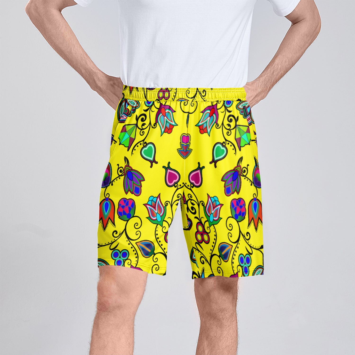 Indigenous Paisley Yellow Athletic Shorts with Pockets