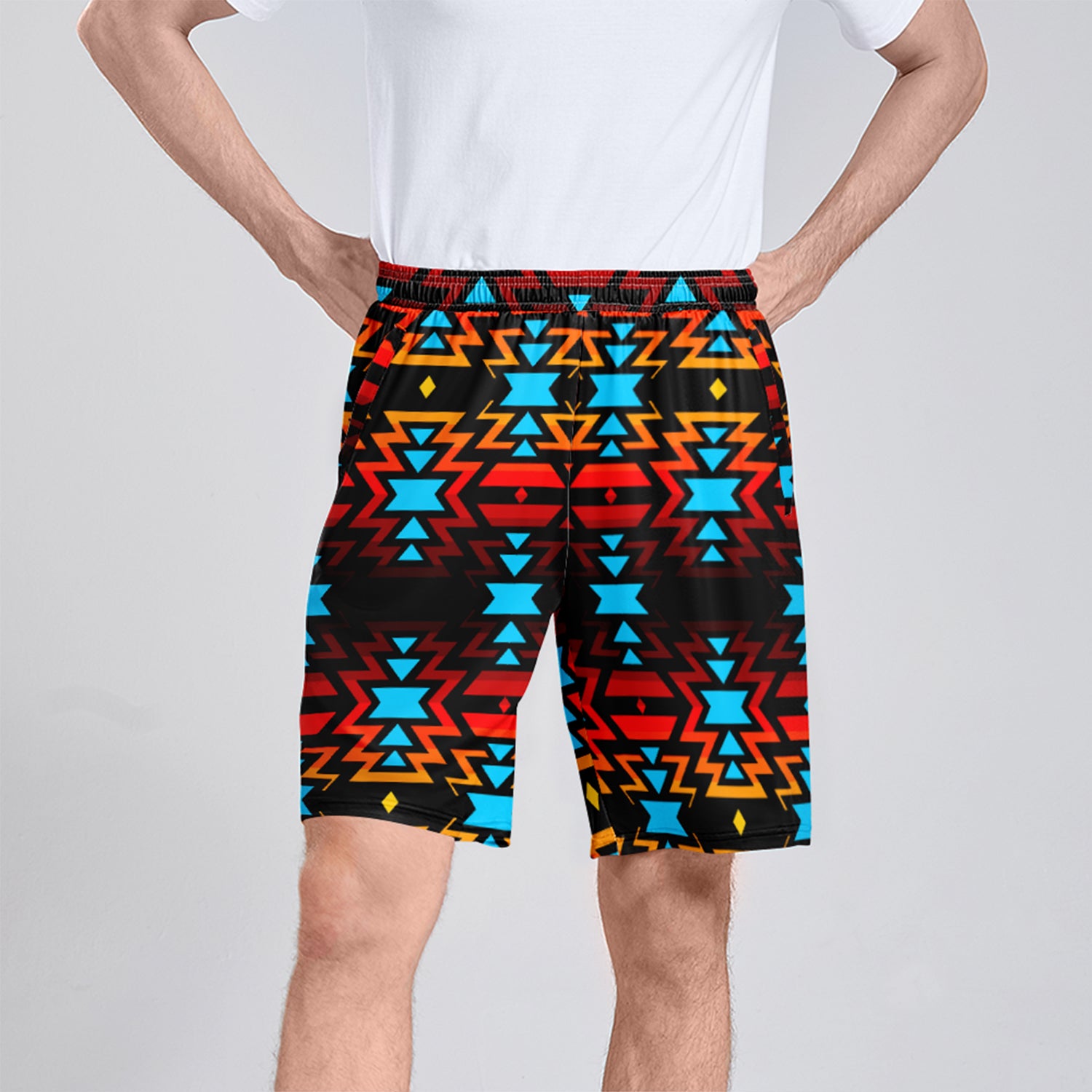 Black Fire and Sky Athletic Shorts with Pockets
