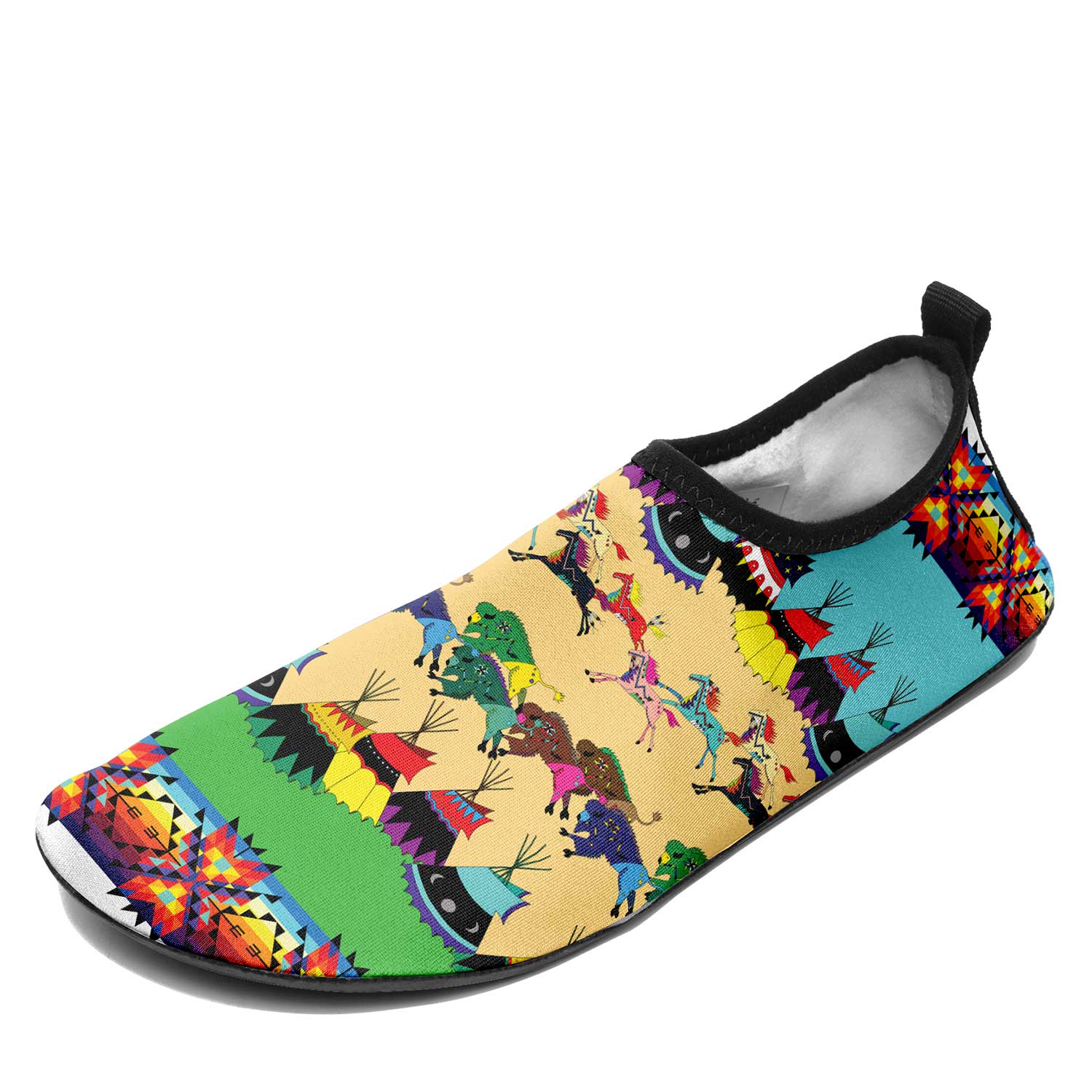 Horses and Buffalo Ledger White Kid's Sockamoccs Slip On Shoes