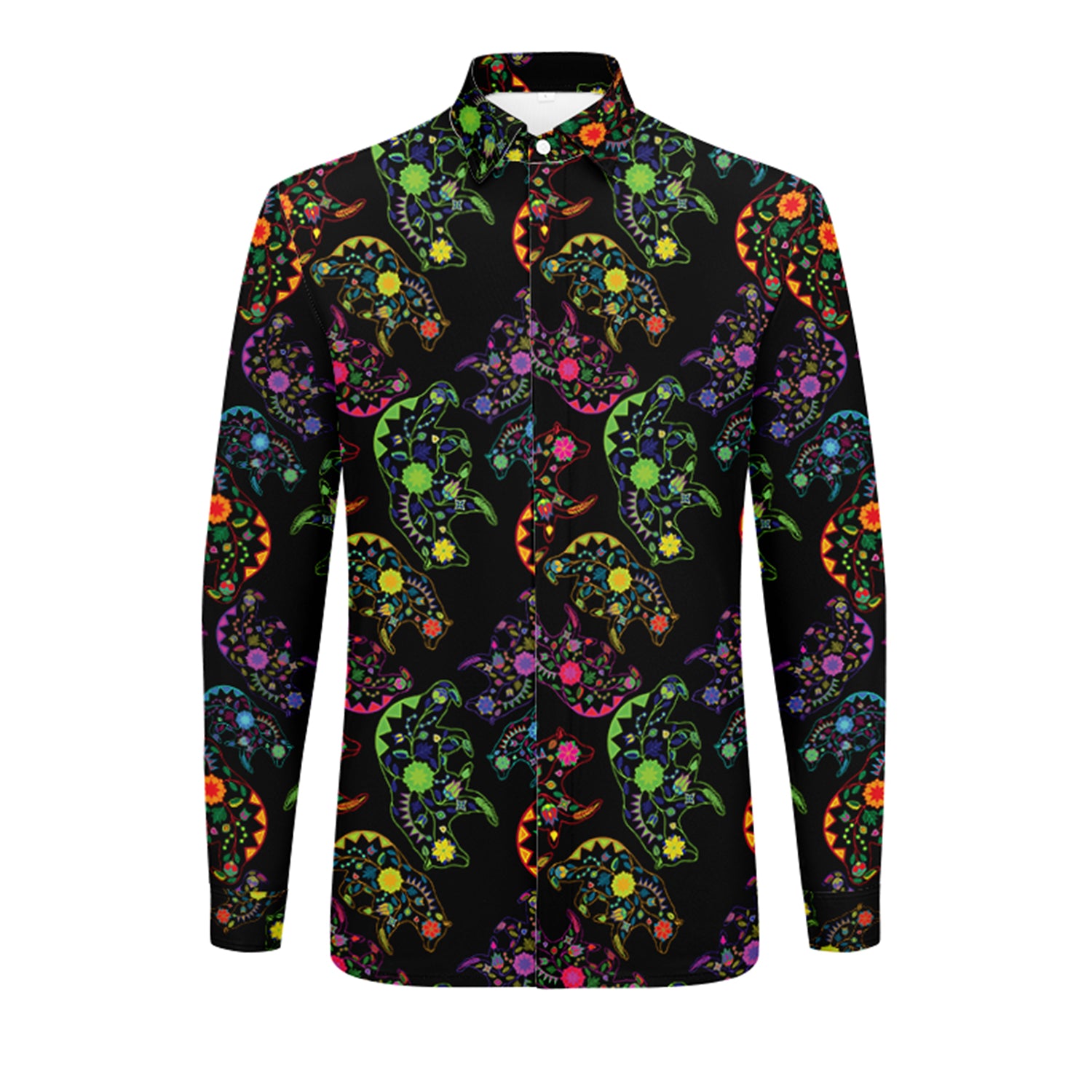 Floral Bear Men's Long Sleeve Dress Shirt