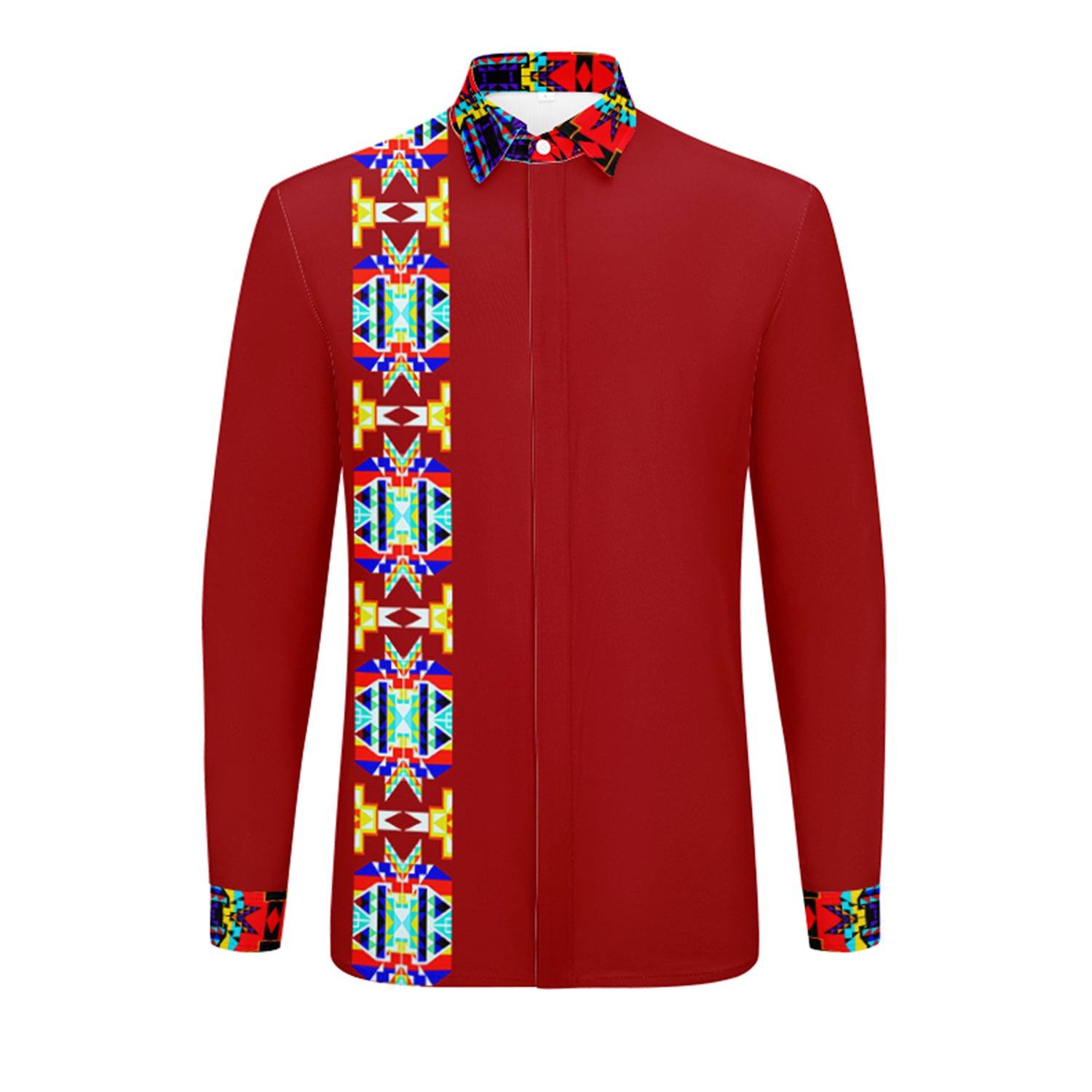 Stripe Blanket Crimson Men's Long Sleeve Dress Shirt