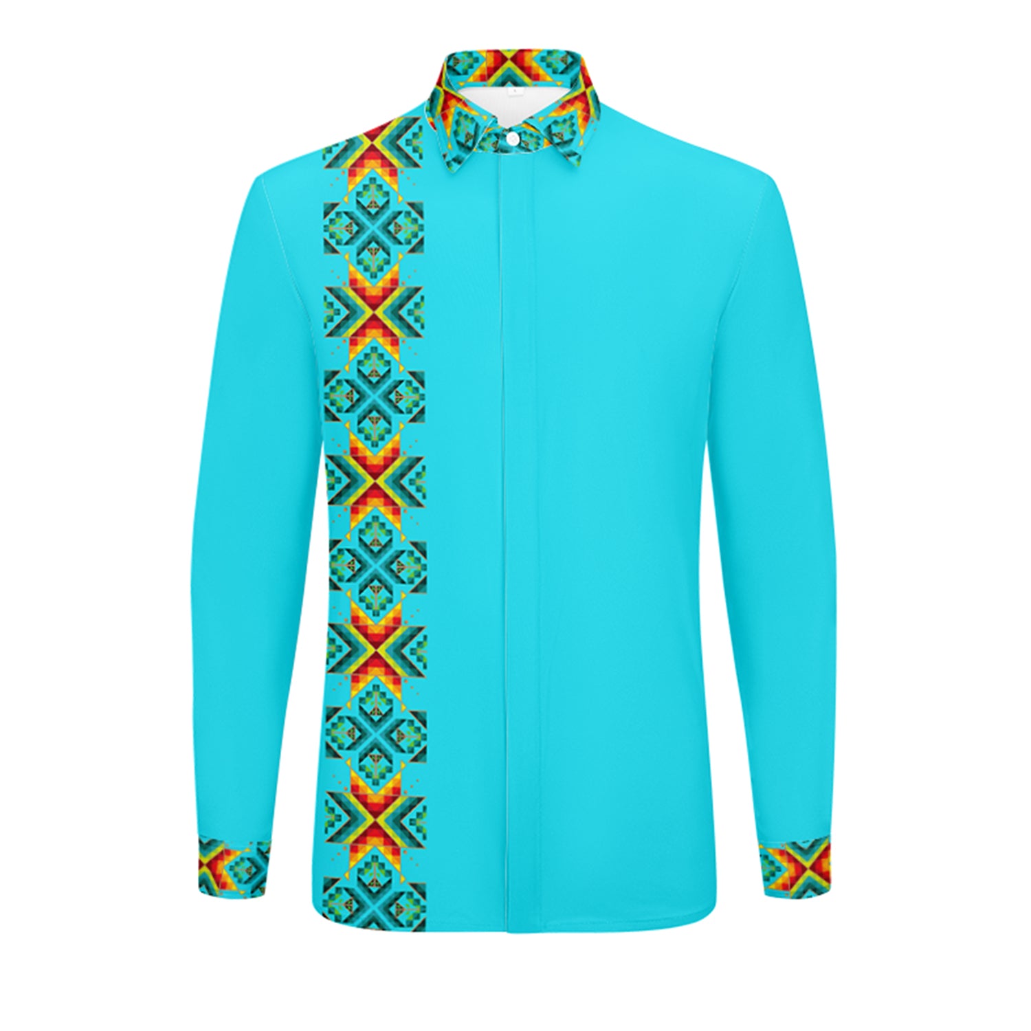 Turquoise Blanket Strip Men's Long Sleeve Dress Shirt