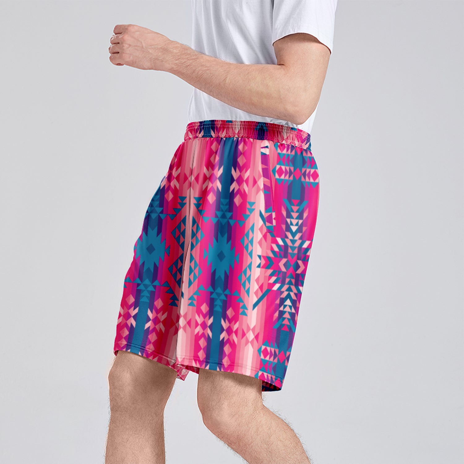 Desert Geo Blue Athletic Shorts with Pockets