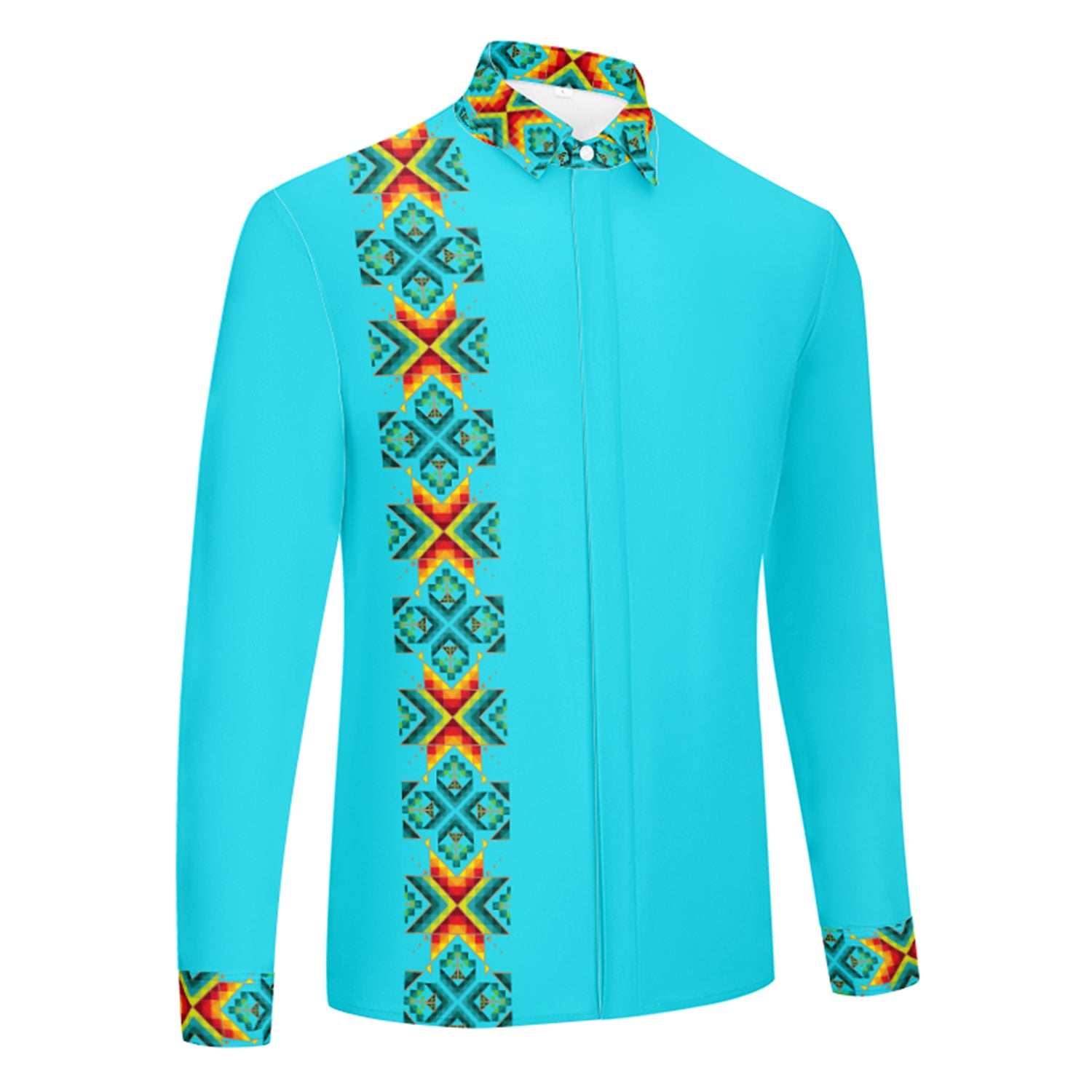 Turquoise Blanket Strip Men's Long Sleeve Dress Shirt