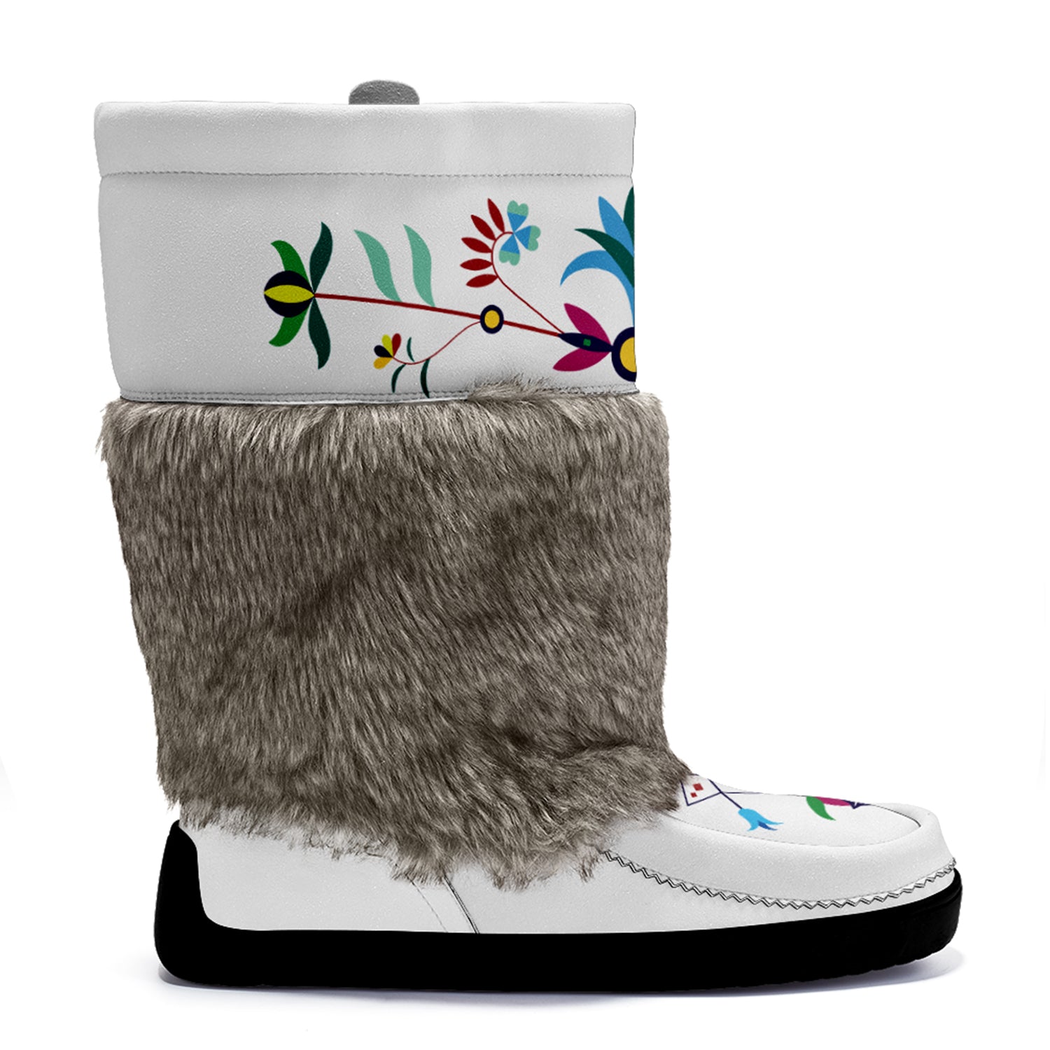 New Age Quill Real White Leather MocLux with Fur