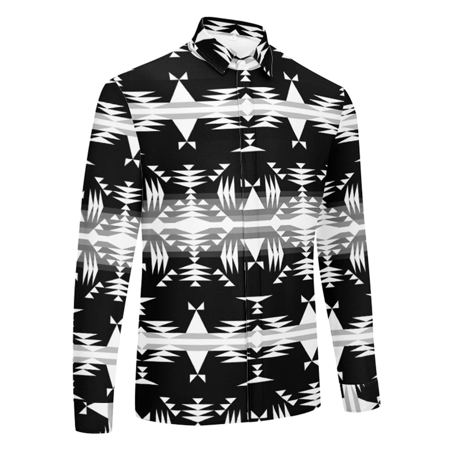 Between the Mountains Black and White Men's Long Sleeve Dress Shirt