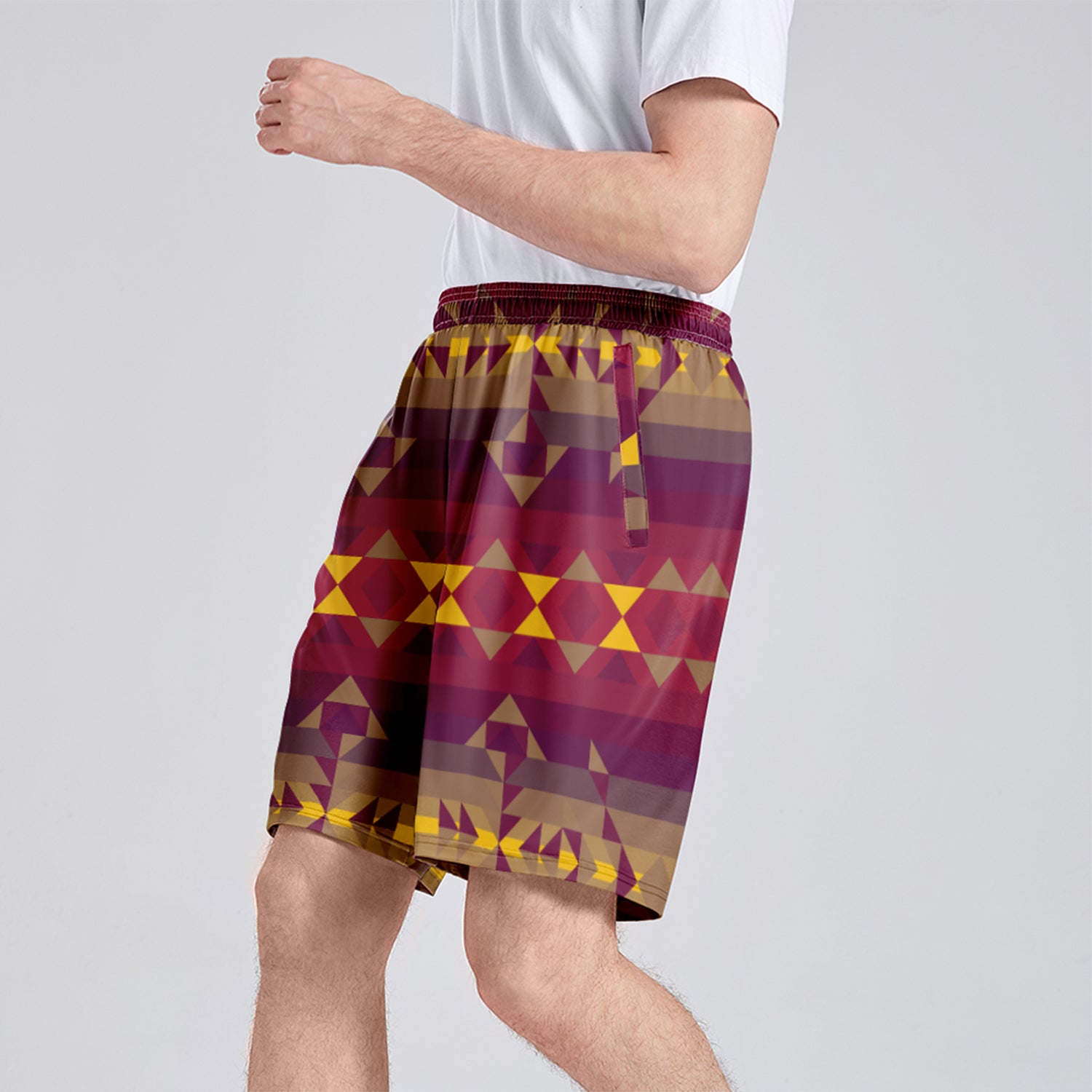Gold Wool Athletic Shorts with Pockets