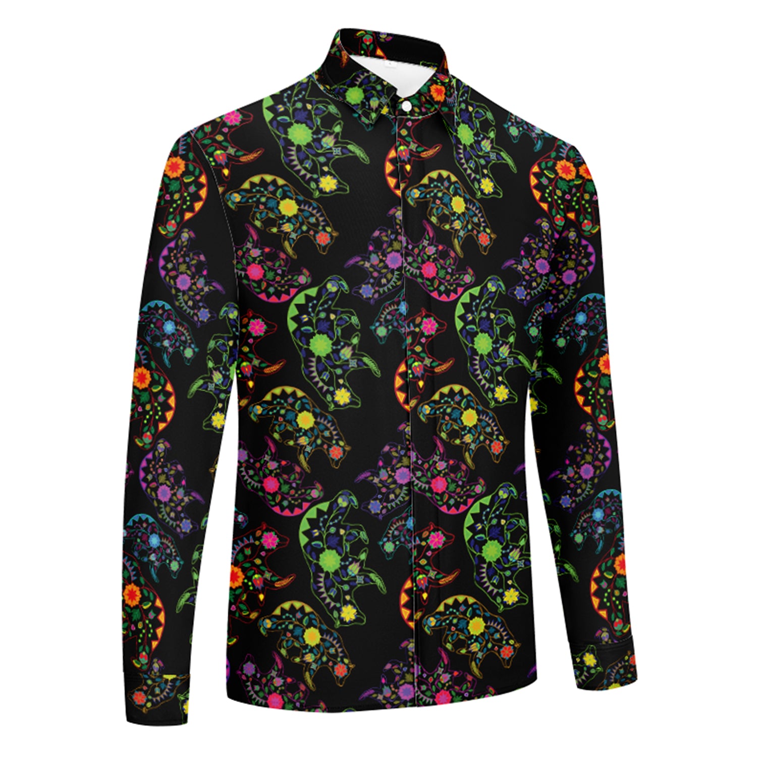 Floral Bear Men's Long Sleeve Dress Shirt