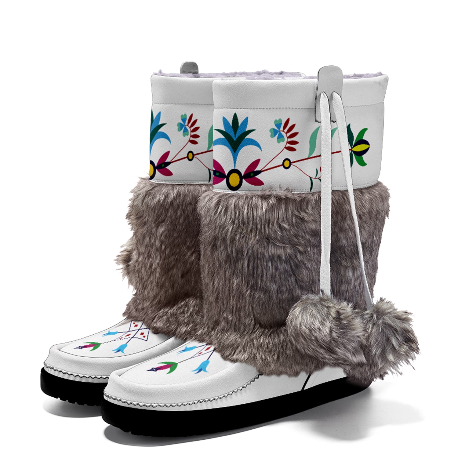 New Age Quill Real White Leather MocLux with Fur