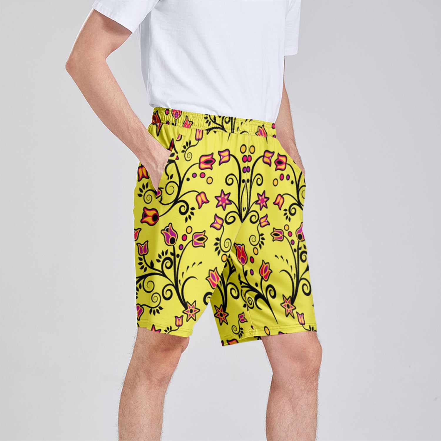 Key Lime Star Athletic Shorts with Pockets