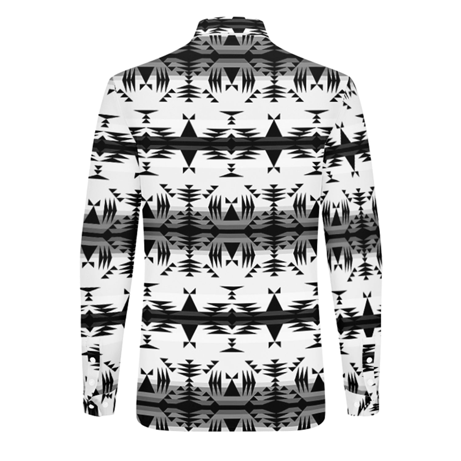 Between the Mountains White and Black Men's Long Sleeve Dress Shirt