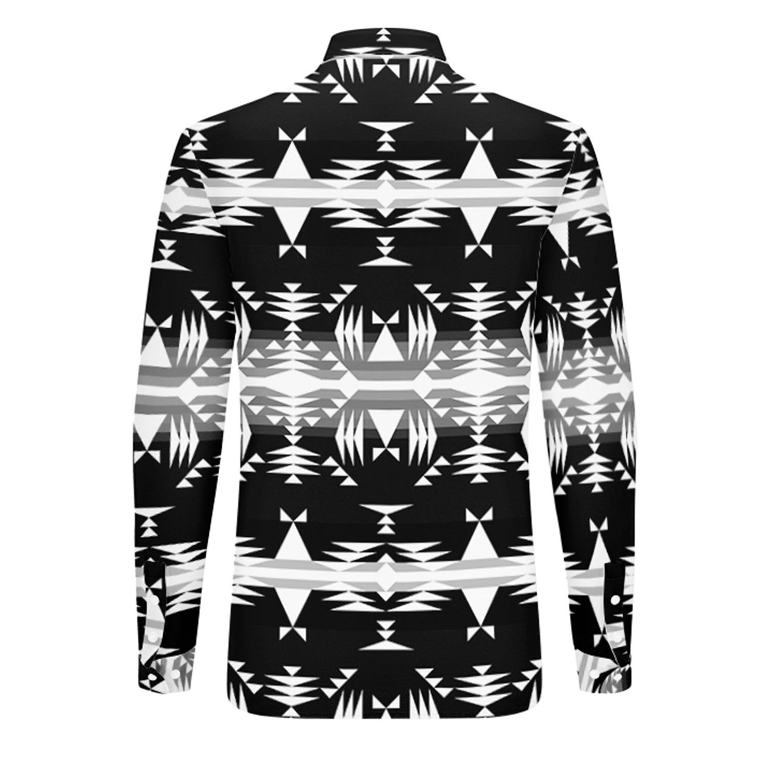 Between the Mountains Black and White Men's Long Sleeve Dress Shirt