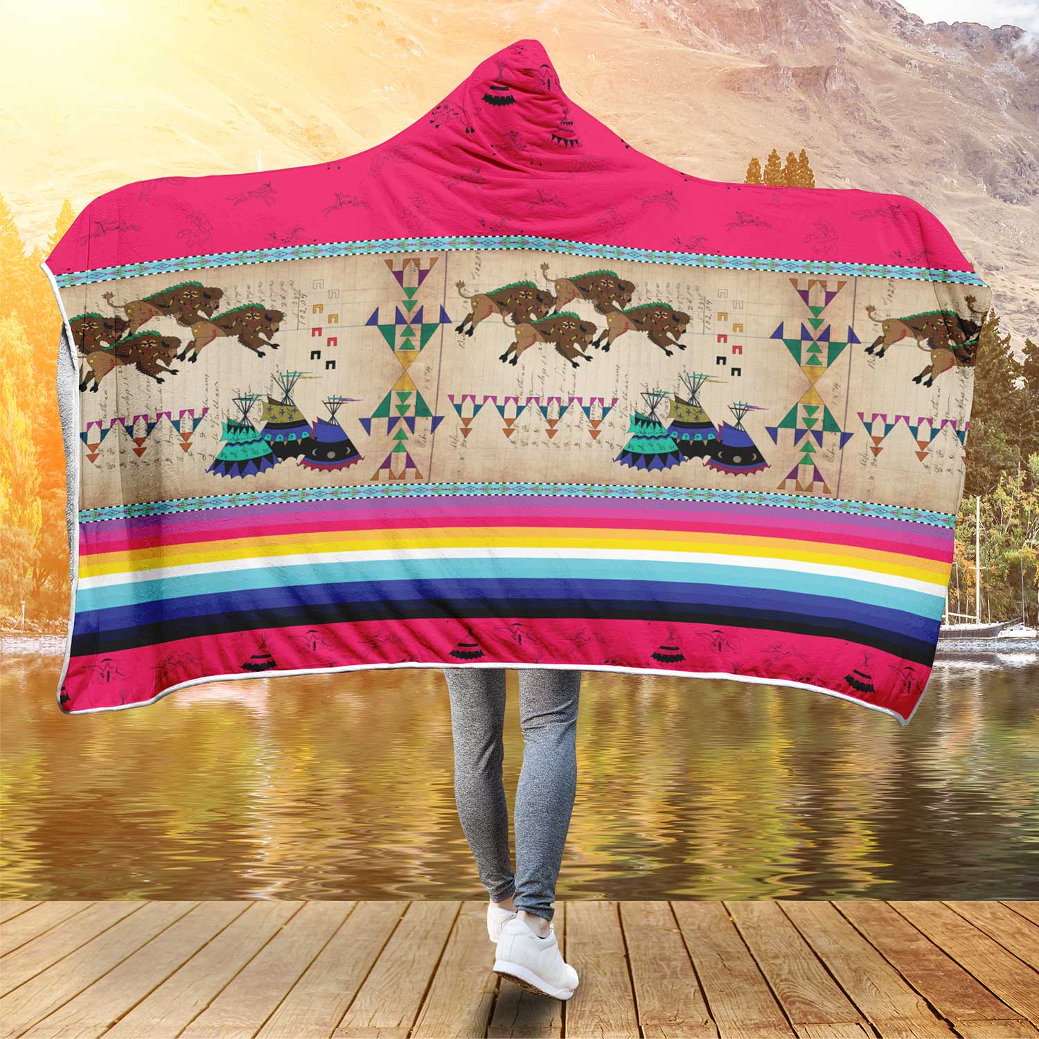 Buffalos Running Berry Hooded Blanket