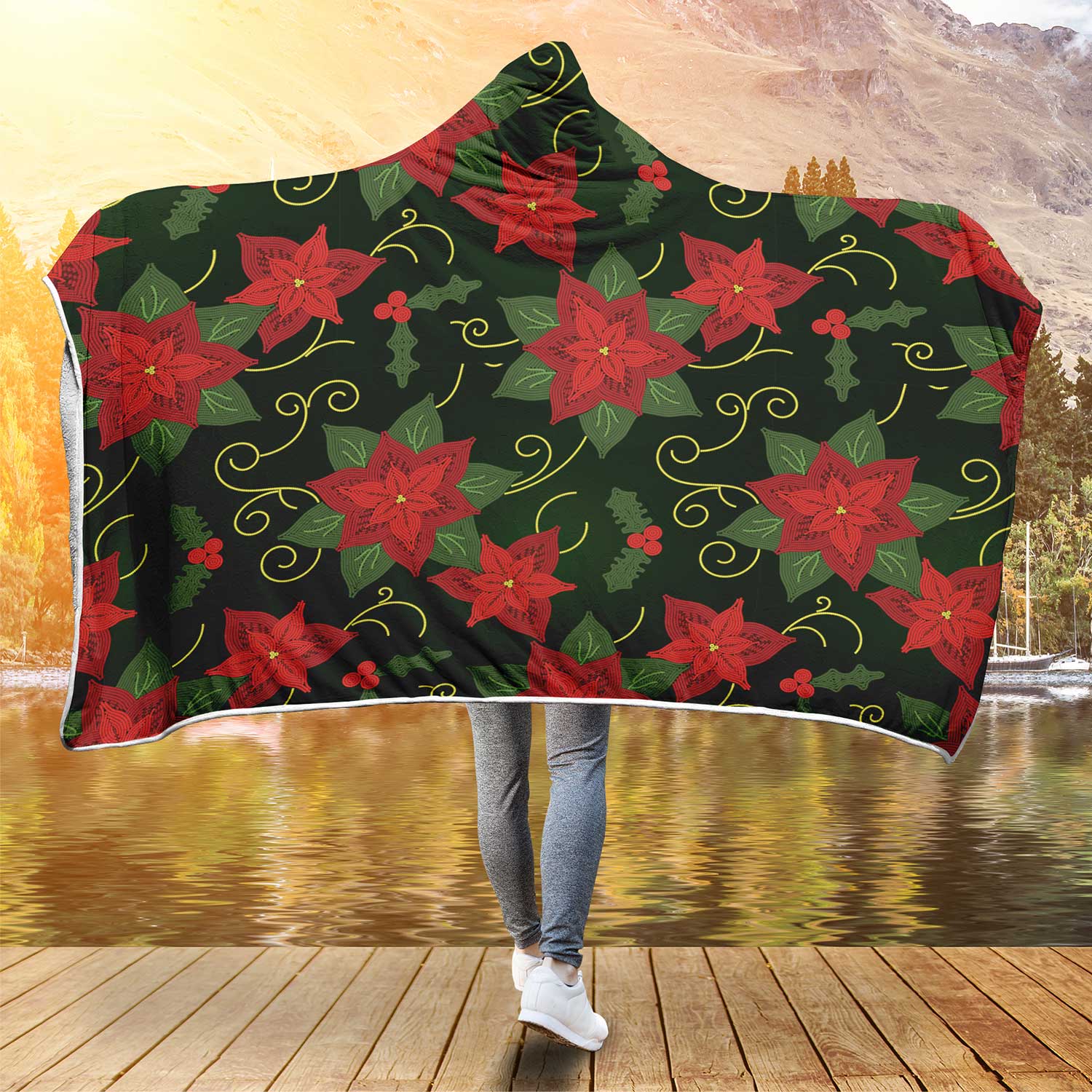 Poinsetta Parade Hooded Blanket