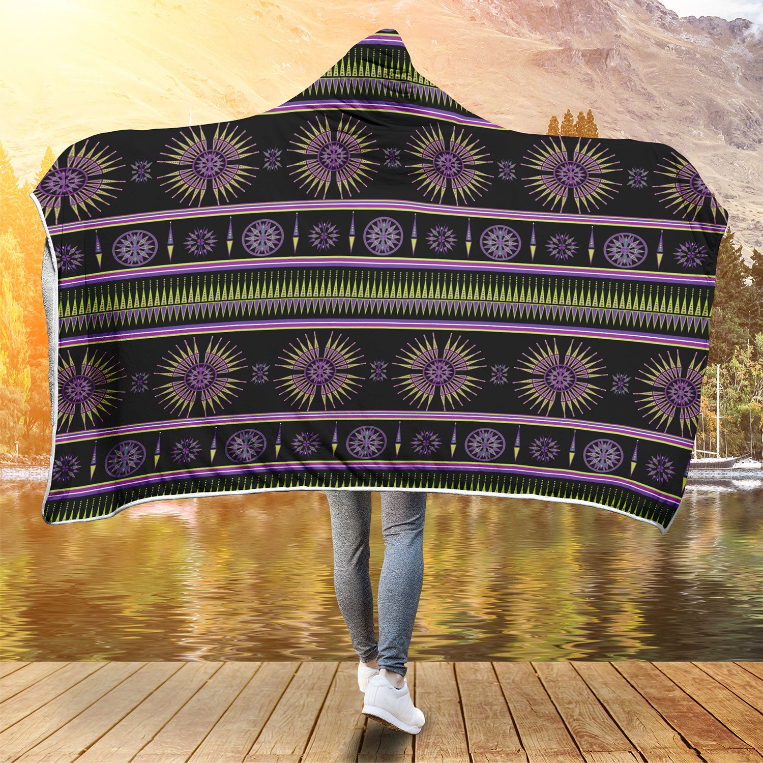 Evening Feather Wheel Hooded Blanket