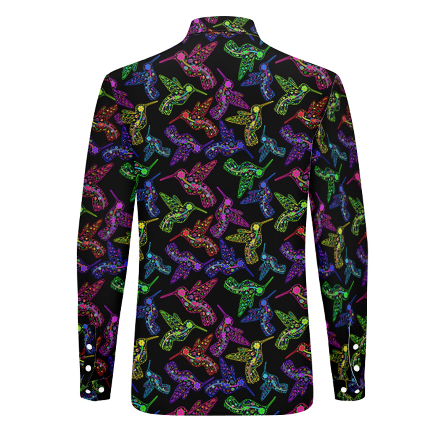 Neon Floral Hummingbird Men's Long Sleeve Dress Shirt