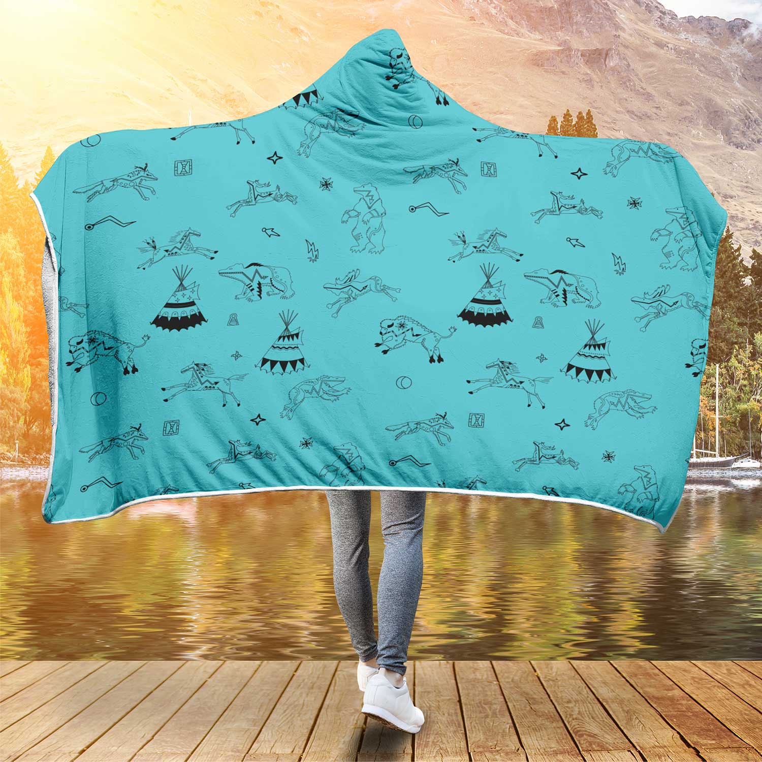 Ledger Dabbles Turquoise Hooded Blanket