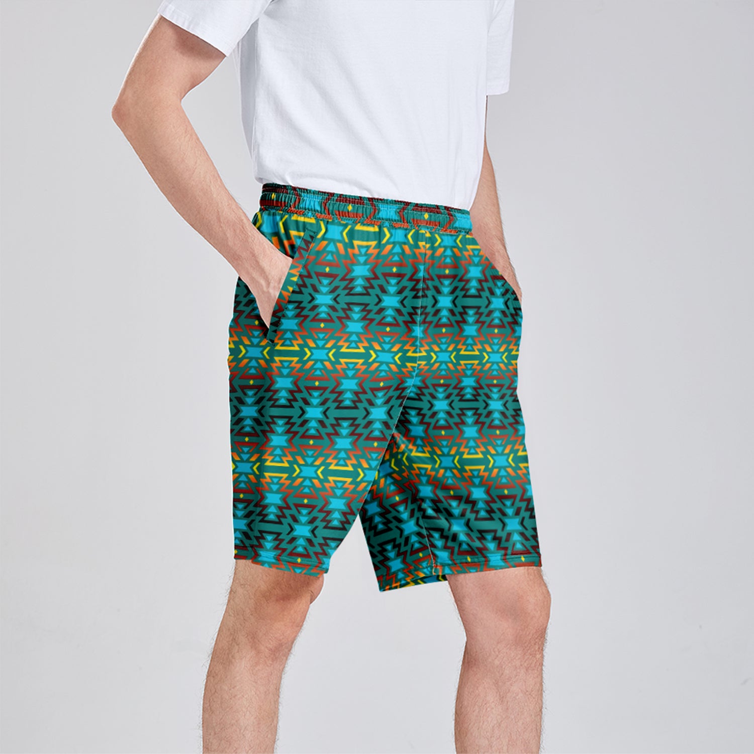 Fire Colors and Turquoise Teal Athletic Shorts with Pockets