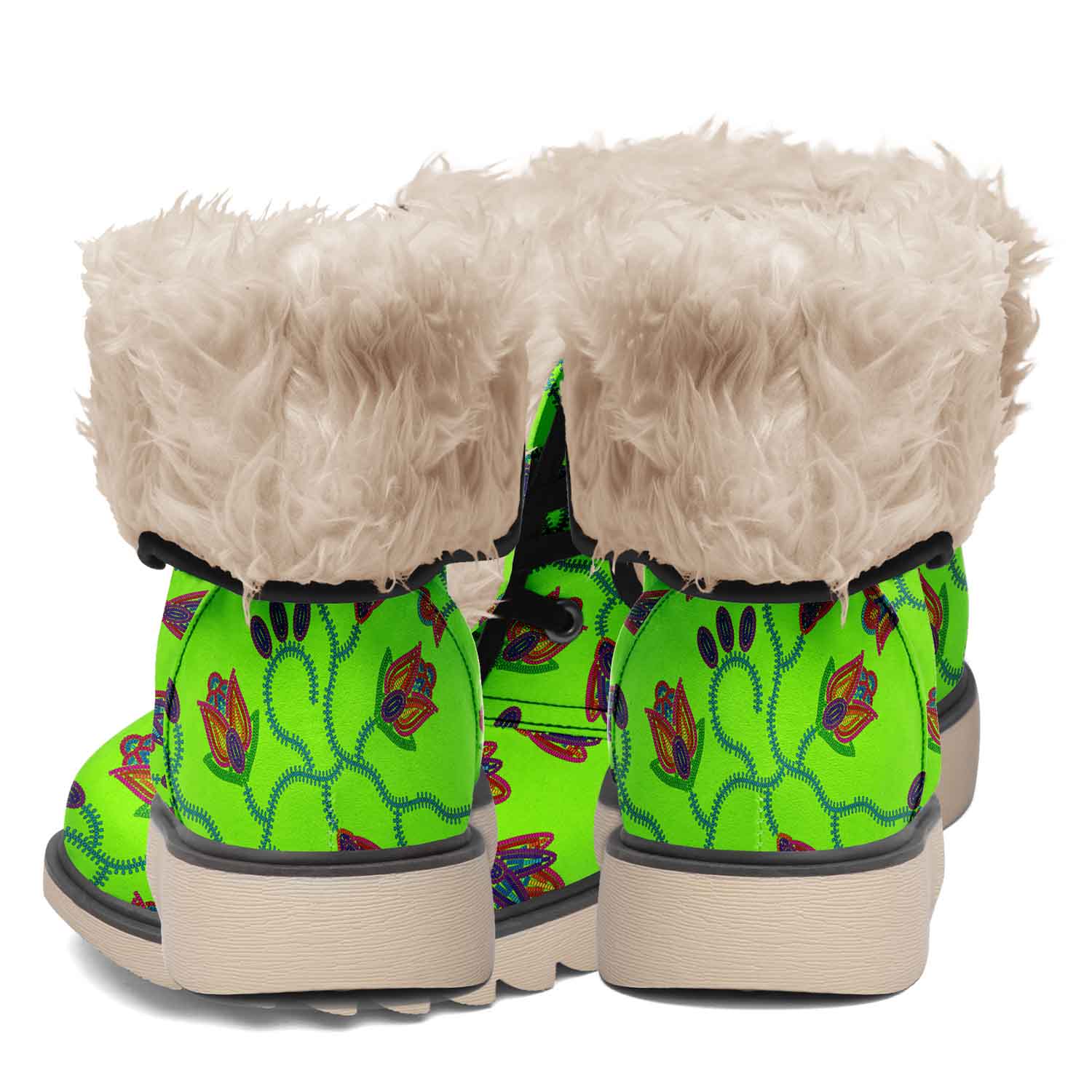 Spring Blossoms on Neon Green Polar Winter Boots