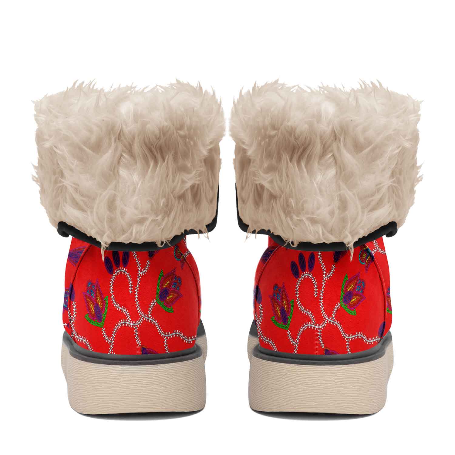 Spring Blossoms on Red Polar Winter Boots