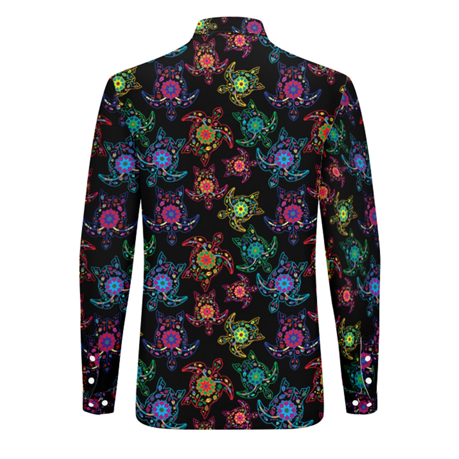 Neon Floral Turtle Men's Long Sleeve Dress Shirt