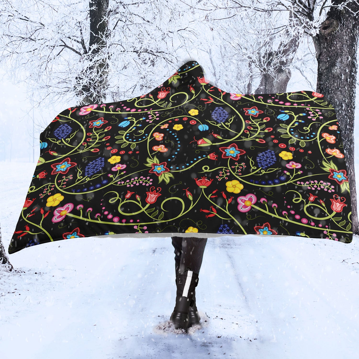 Fresh Fleur Midnight Hooded Blanket