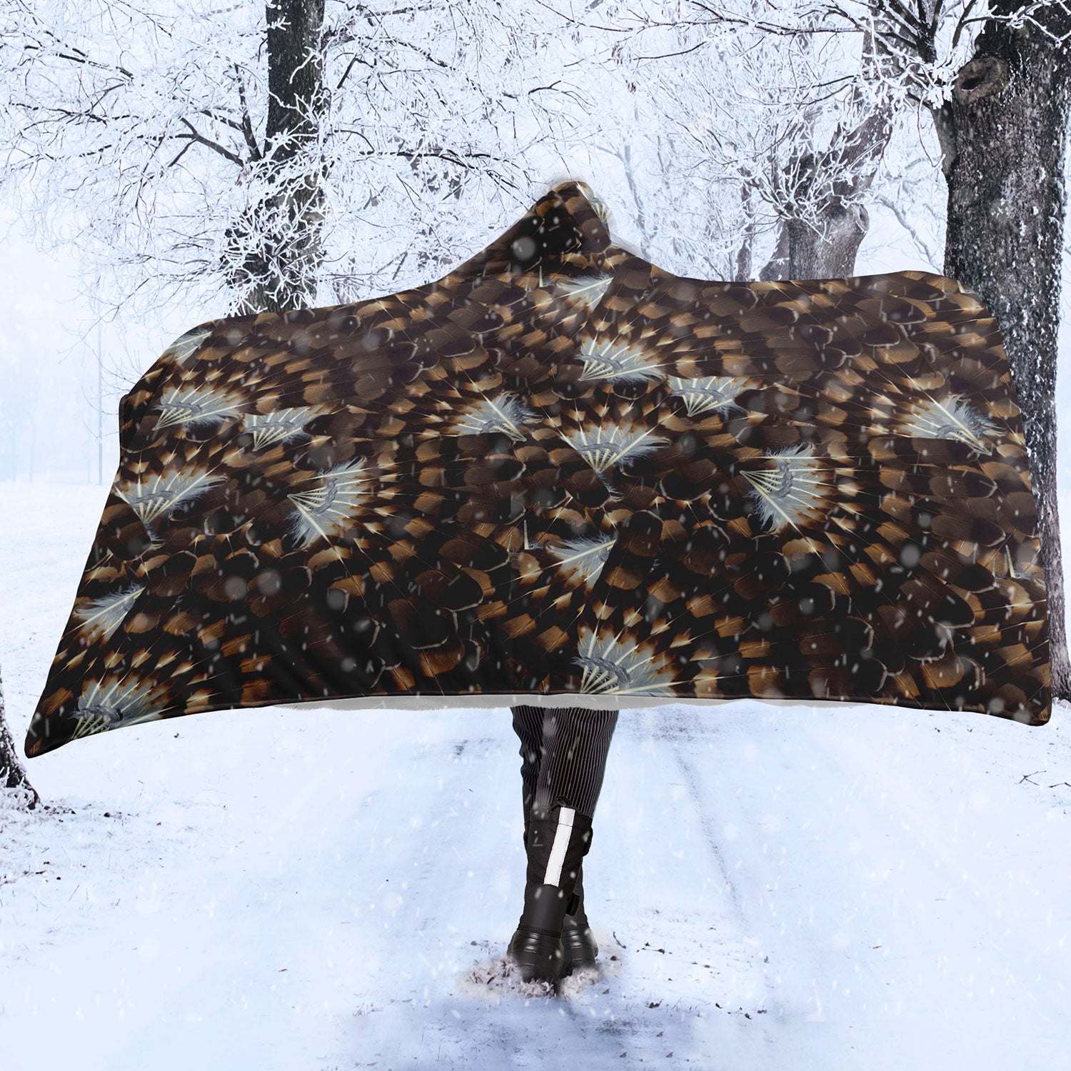 Hawk Feathers Hooded Blanket