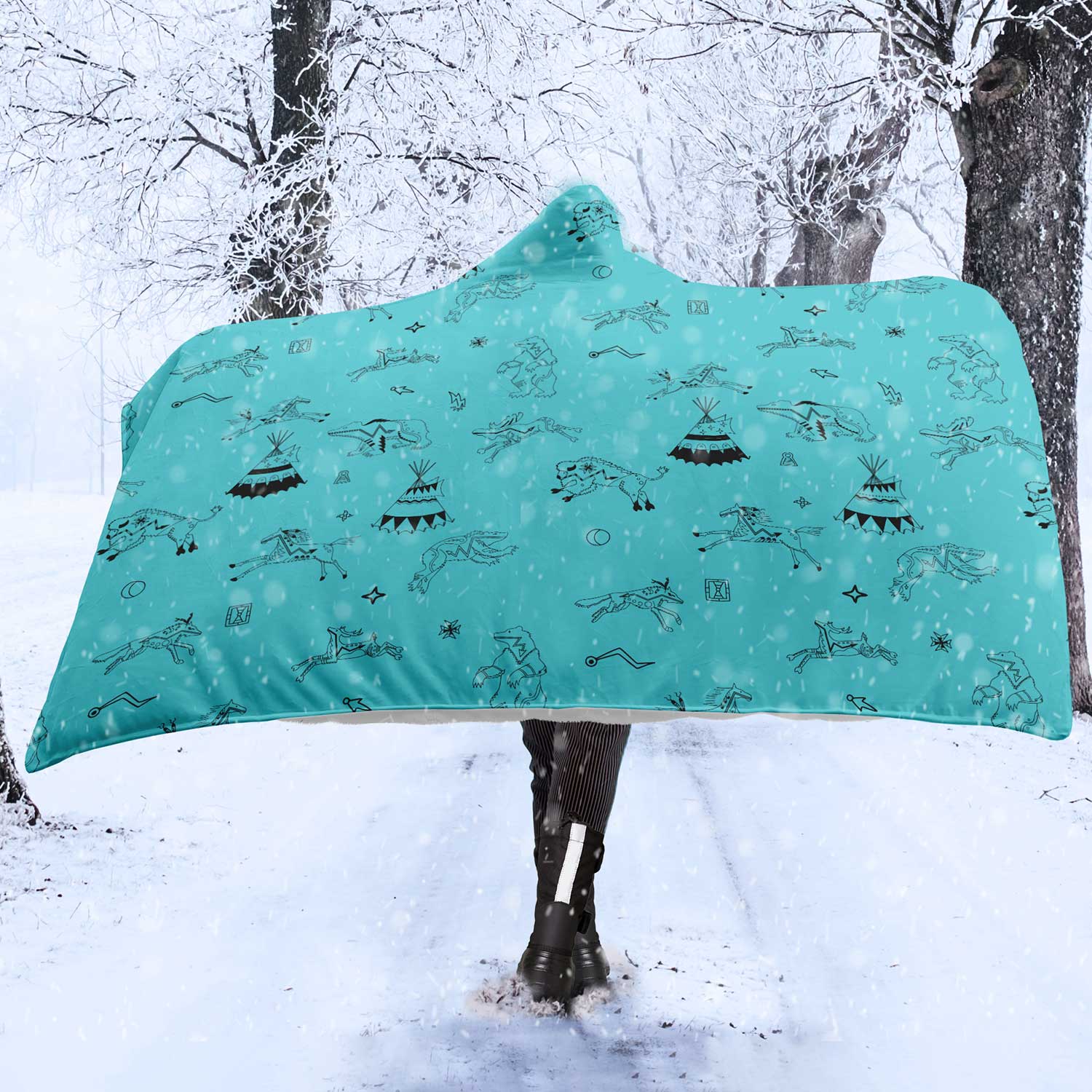 Ledger Dabbles Turquoise Hooded Blanket