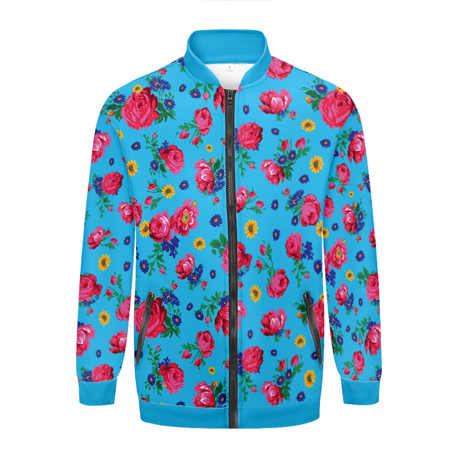 Kokum Ceremony Blue Zippered Collared Lightweight Jacket