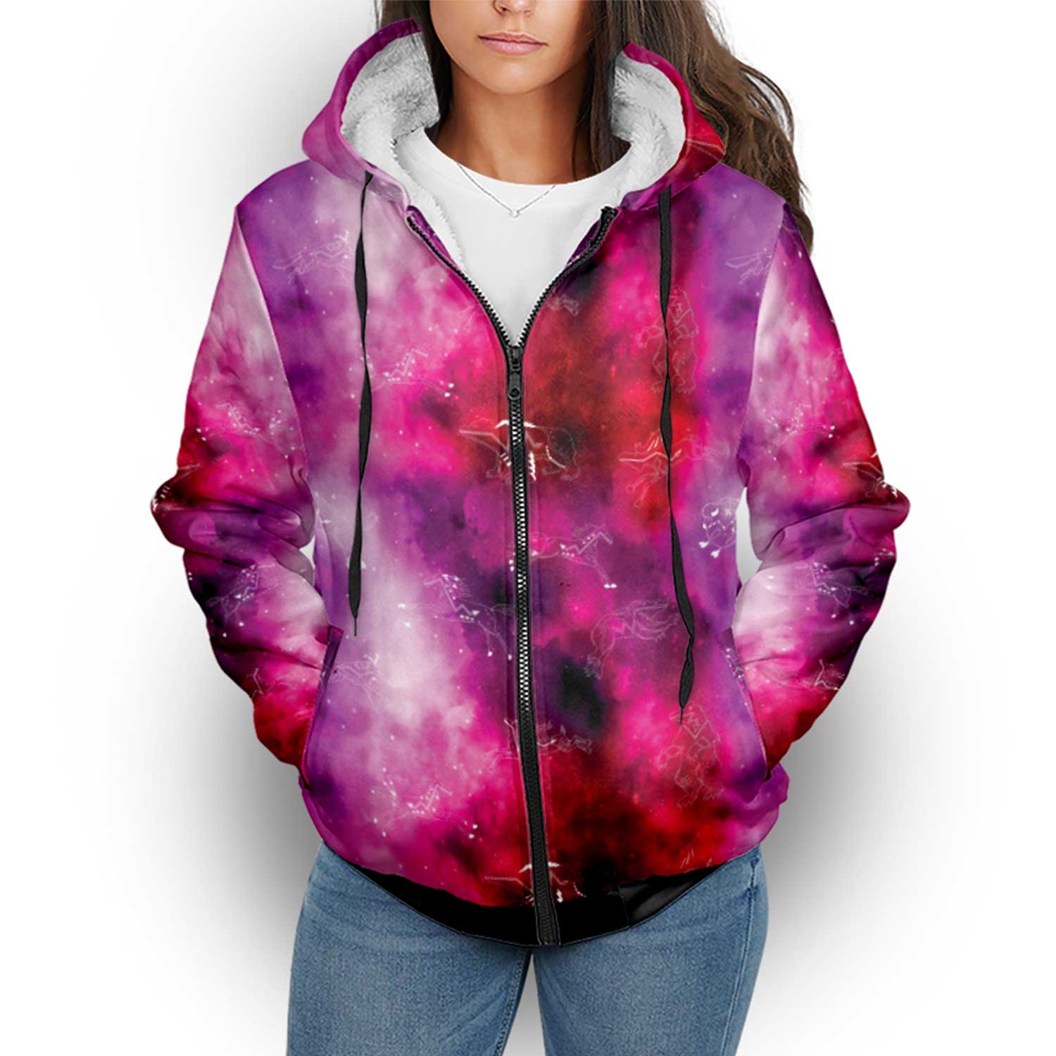 Animal Ancestors 8 Gaseous Clouds Pink and Red Sherpa Hoodie
