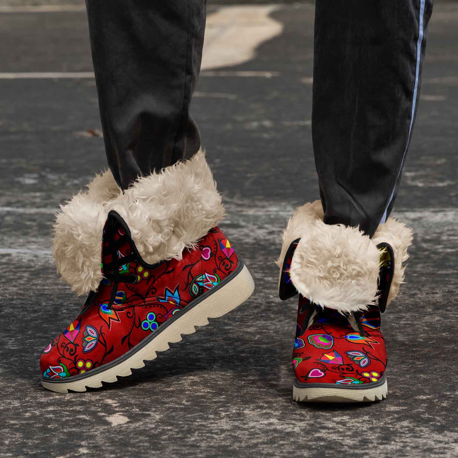 Indigenous Paisley Dark Red Polar Winter Boots